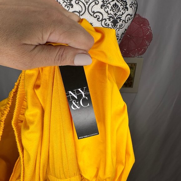 NWR NY & Co. Yellow Belted Square-Neck Poplin Short Romper Size S - Picture 12 of 12